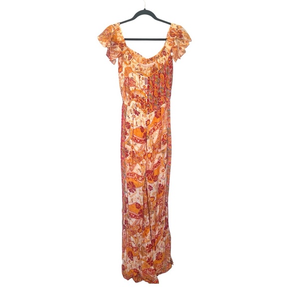 Free People Carmen Boho Floral Orange Jumpsuit Flowy size small - Picture 5 of 13